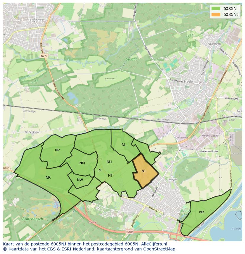 Afbeelding van het postcodegebied 6085 NJ op de kaart.