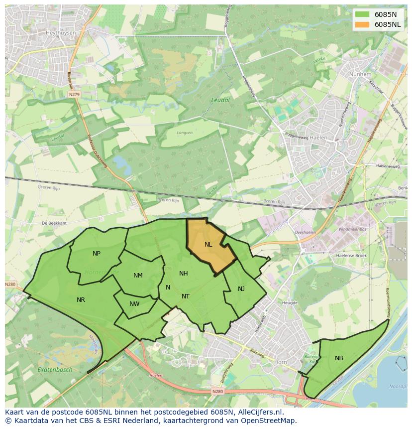 Afbeelding van het postcodegebied 6085 NL op de kaart.