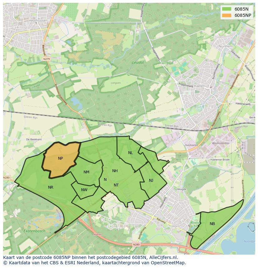 Afbeelding van het postcodegebied 6085 NP op de kaart.