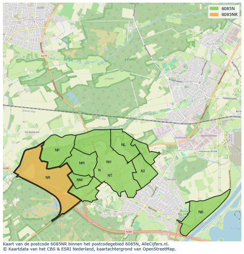 Afbeelding van het postcodegebied 6085 NR op de kaart.