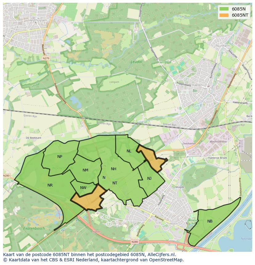 Afbeelding van het postcodegebied 6085 NT op de kaart.