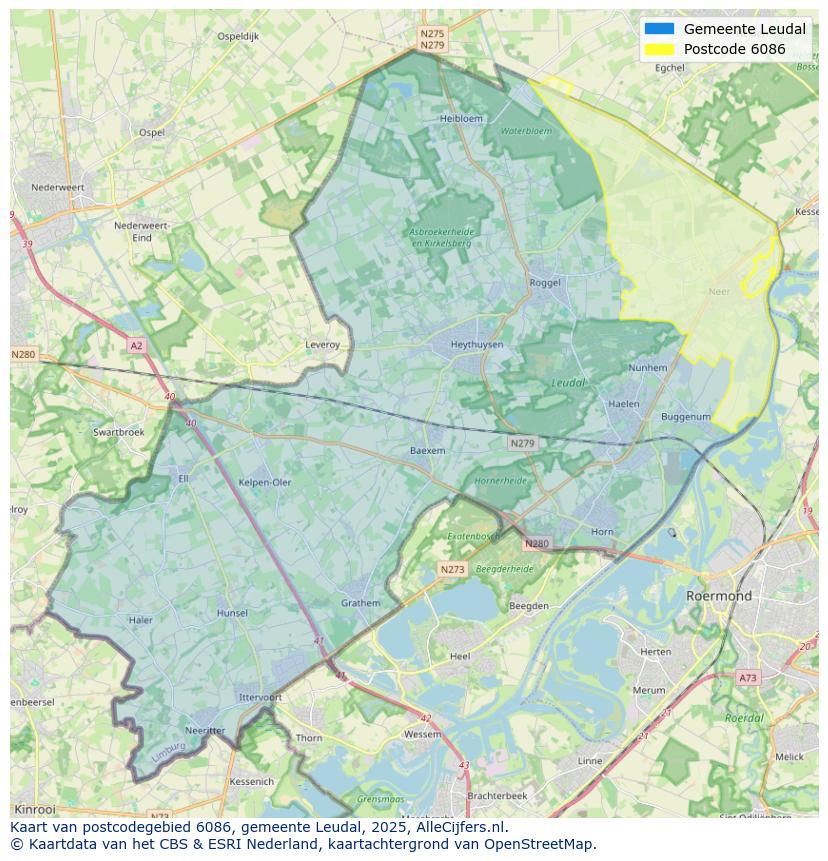 Afbeelding van het postcodegebied 6086 op de kaart.
