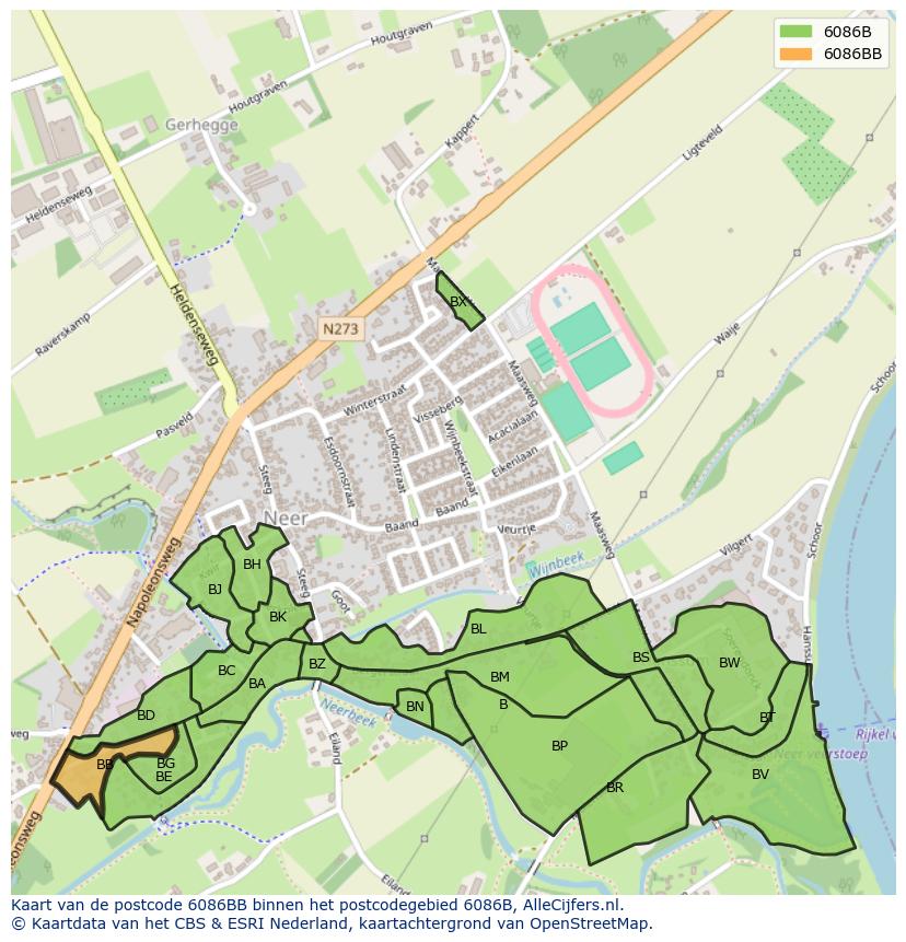 Afbeelding van het postcodegebied 6086 BB op de kaart.