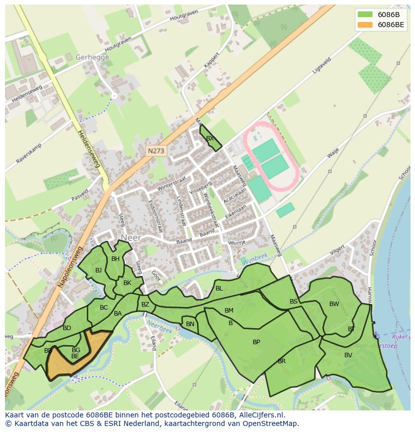 Afbeelding van het postcodegebied 6086 BE op de kaart.
