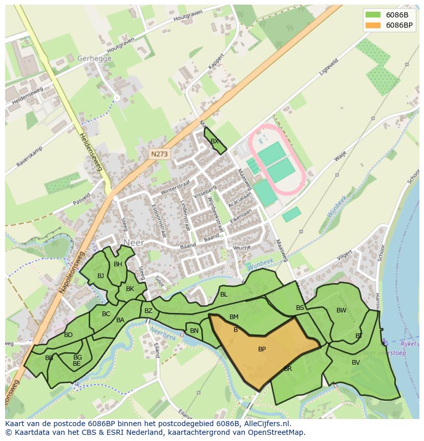 Afbeelding van het postcodegebied 6086 BP op de kaart.