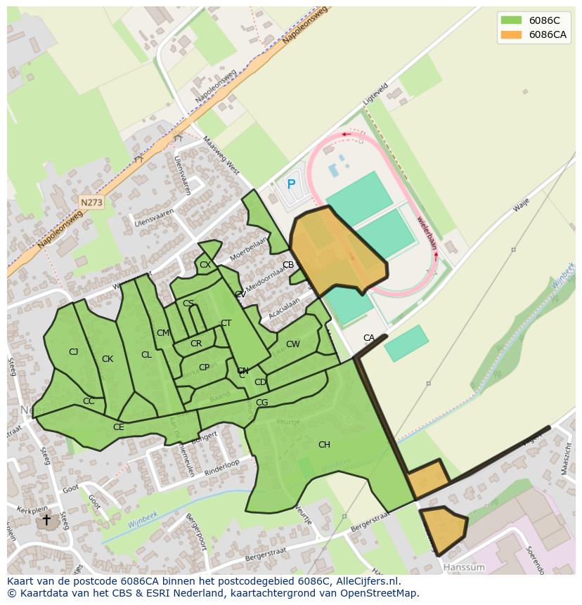 Afbeelding van het postcodegebied 6086 CA op de kaart.