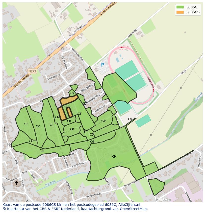 Afbeelding van het postcodegebied 6086 CS op de kaart.