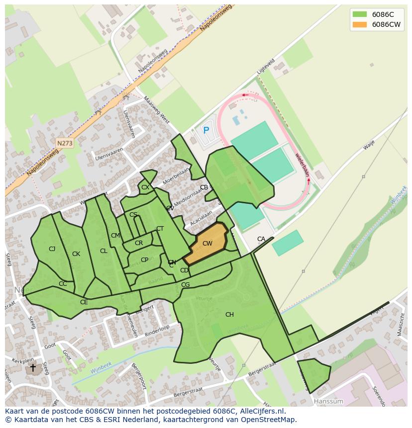 Afbeelding van het postcodegebied 6086 CW op de kaart.