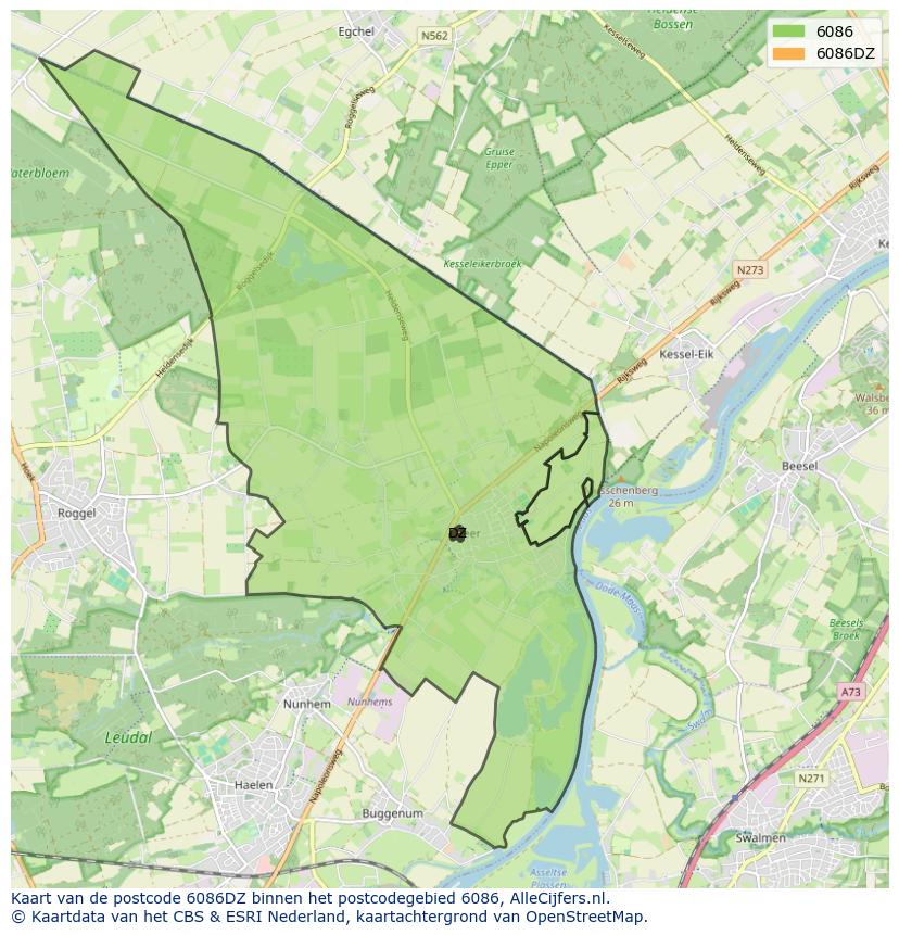 Afbeelding van het postcodegebied 6086 DZ op de kaart.