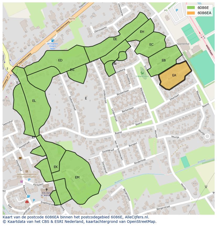 Afbeelding van het postcodegebied 6086 EA op de kaart.