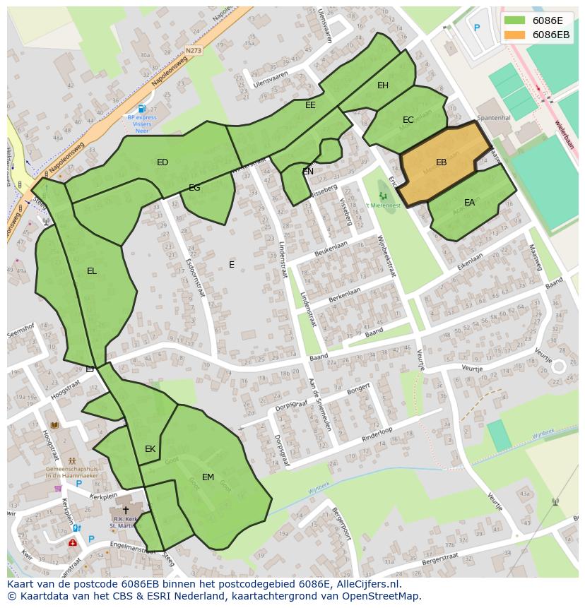 Afbeelding van het postcodegebied 6086 EB op de kaart.