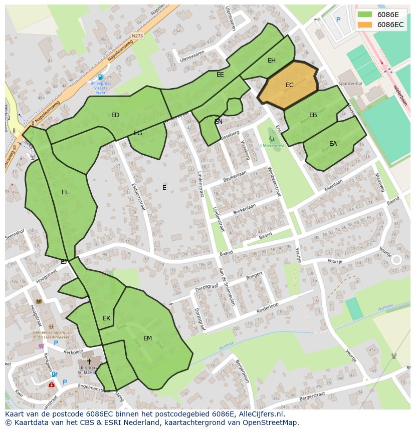 Afbeelding van het postcodegebied 6086 EC op de kaart.