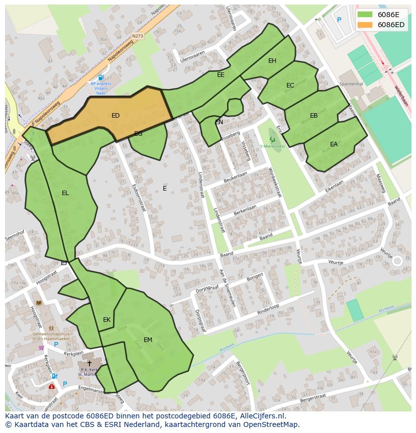 Afbeelding van het postcodegebied 6086 ED op de kaart.