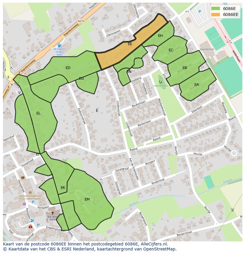 Afbeelding van het postcodegebied 6086 EE op de kaart.