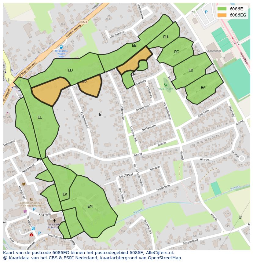 Afbeelding van het postcodegebied 6086 EG op de kaart.