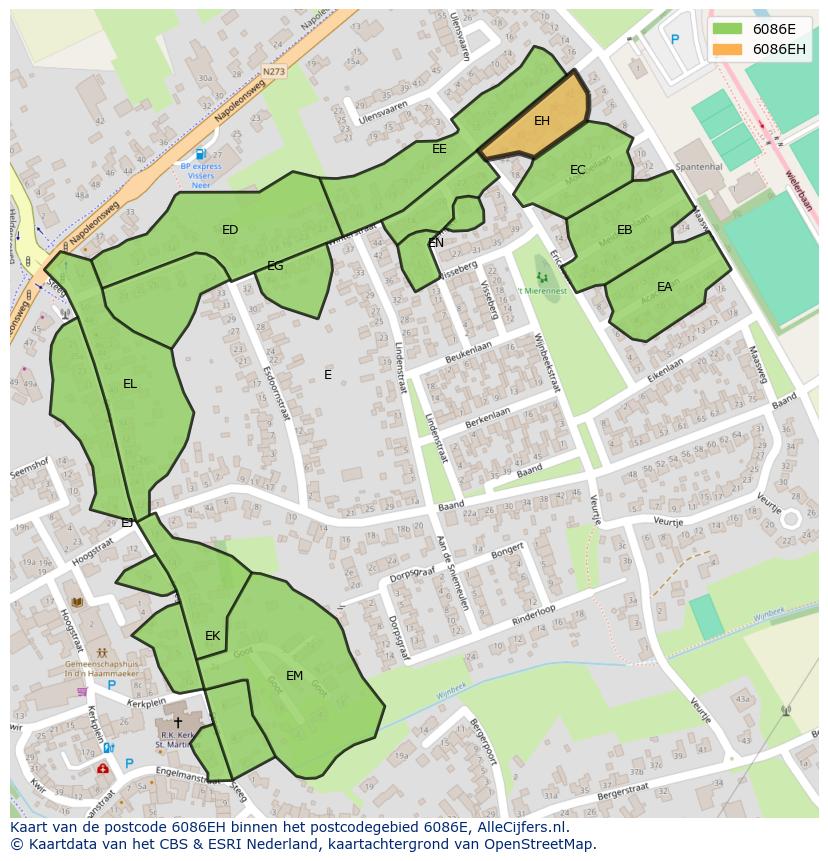 Afbeelding van het postcodegebied 6086 EH op de kaart.
