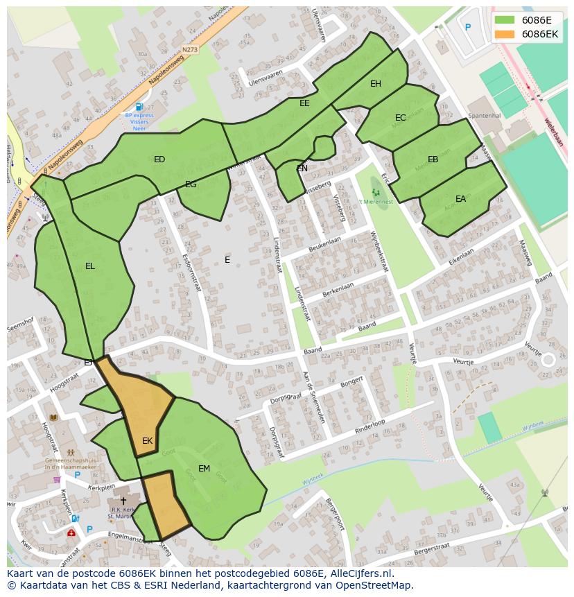 Afbeelding van het postcodegebied 6086 EK op de kaart.