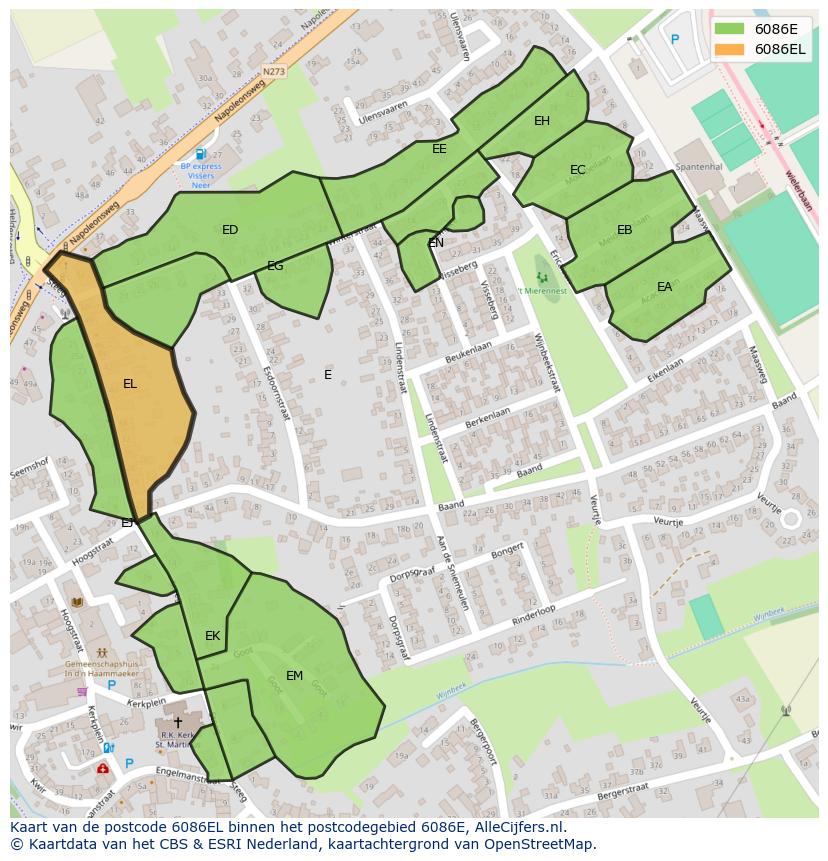 Afbeelding van het postcodegebied 6086 EL op de kaart.