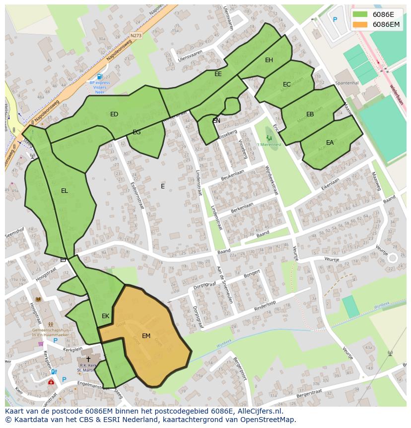 Afbeelding van het postcodegebied 6086 EM op de kaart.