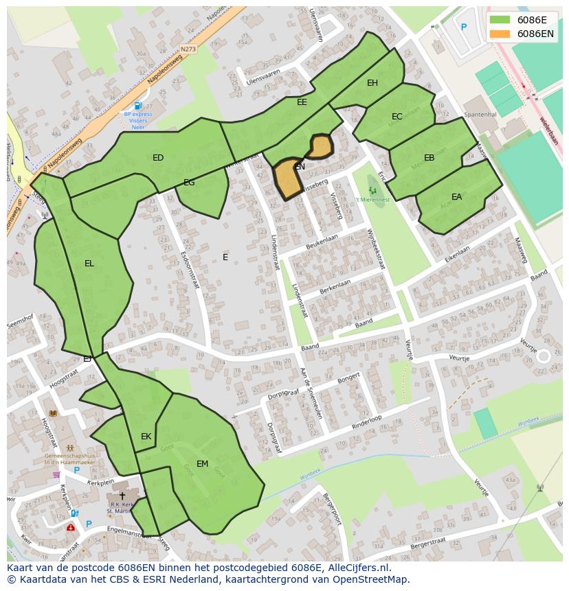 Afbeelding van het postcodegebied 6086 EN op de kaart.