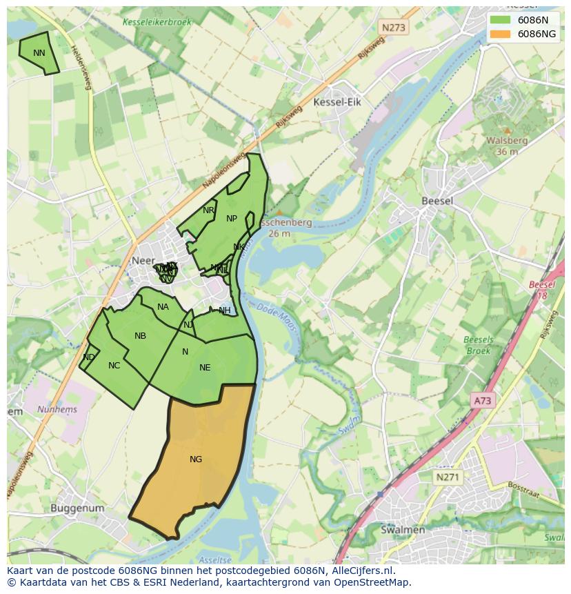Afbeelding van het postcodegebied 6086 NG op de kaart.