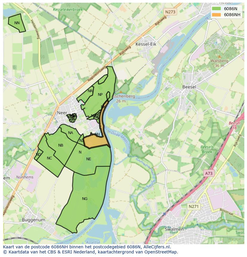 Afbeelding van het postcodegebied 6086 NH op de kaart.