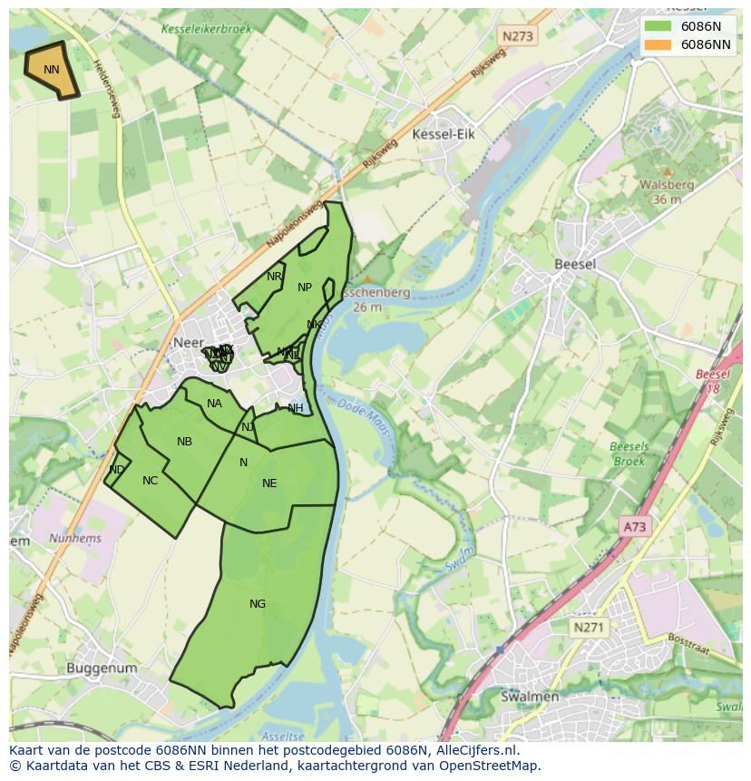 Afbeelding van het postcodegebied 6086 NN op de kaart.