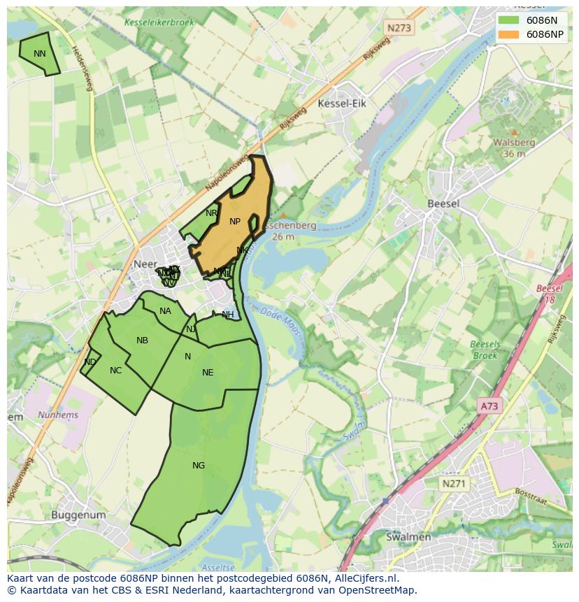 Afbeelding van het postcodegebied 6086 NP op de kaart.