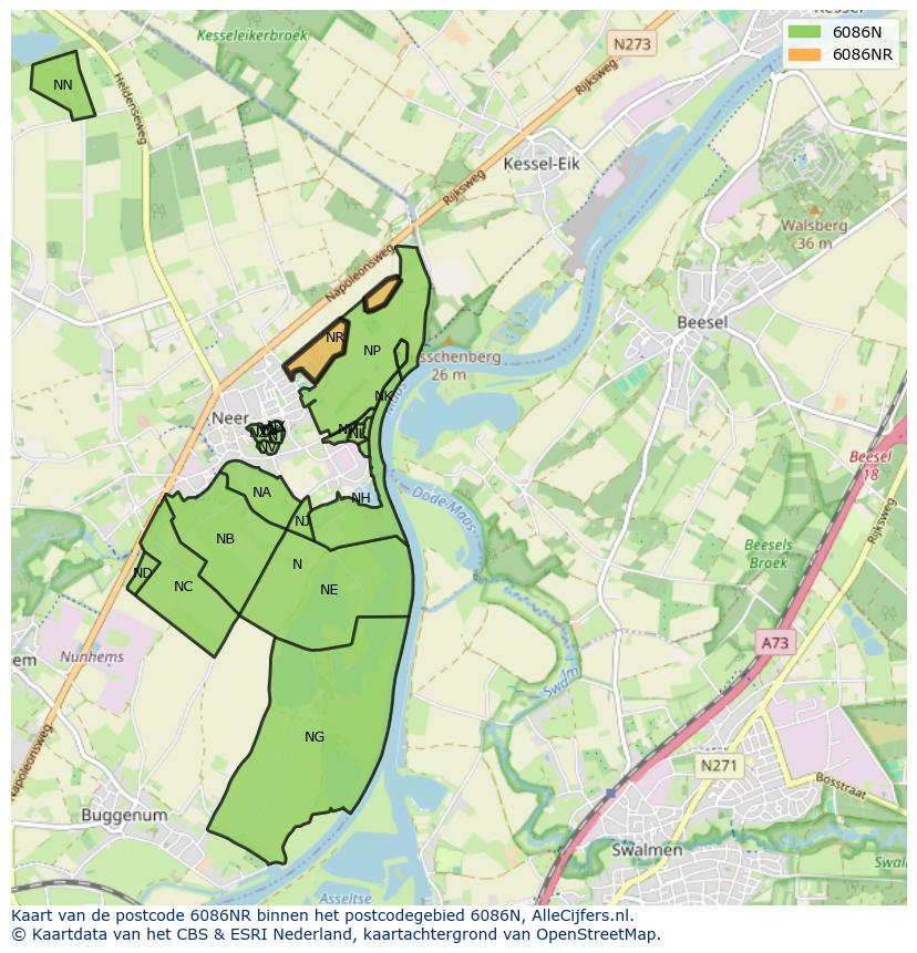Afbeelding van het postcodegebied 6086 NR op de kaart.