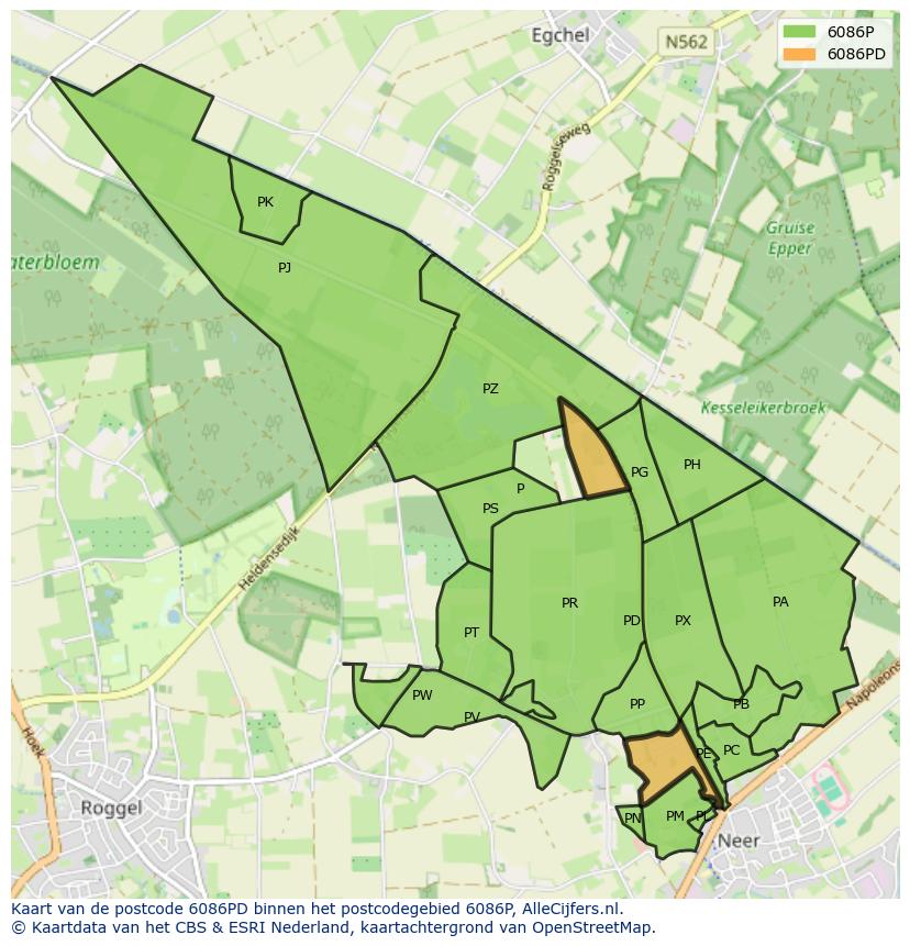 Afbeelding van het postcodegebied 6086 PD op de kaart.