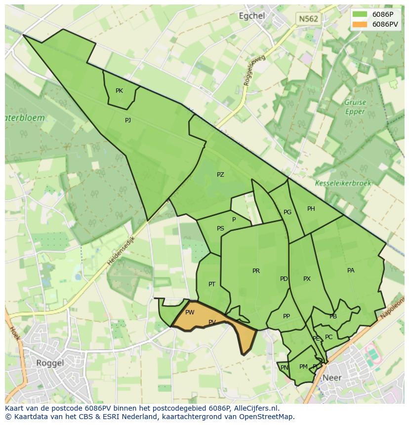 Afbeelding van het postcodegebied 6086 PV op de kaart.