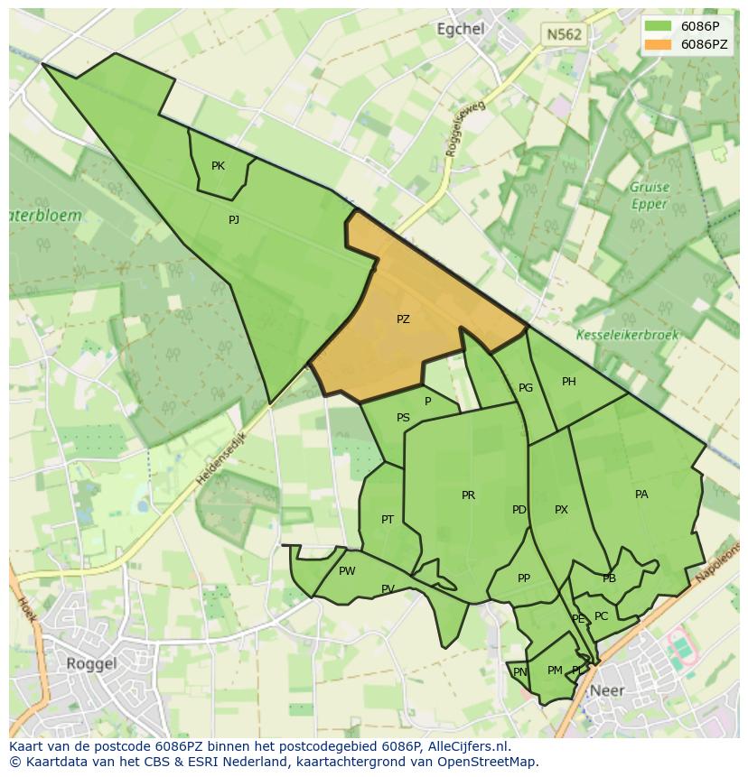 Afbeelding van het postcodegebied 6086 PZ op de kaart.