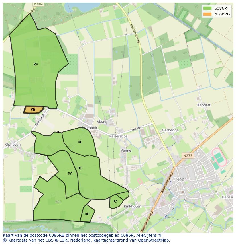 Afbeelding van het postcodegebied 6086 RB op de kaart.