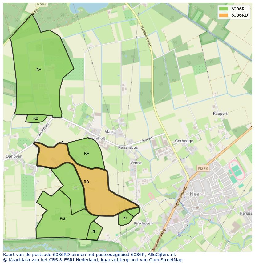 Afbeelding van het postcodegebied 6086 RD op de kaart.