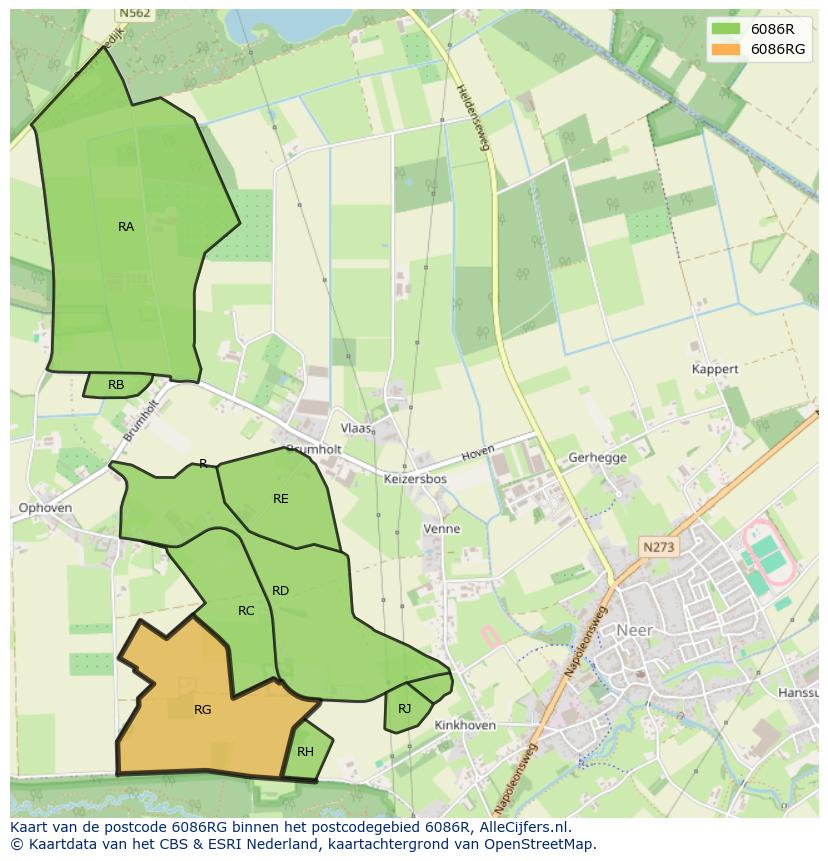 Afbeelding van het postcodegebied 6086 RG op de kaart.