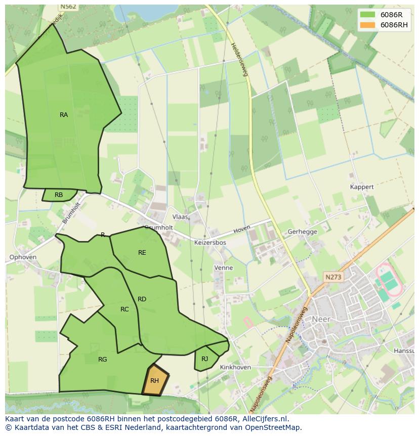 Afbeelding van het postcodegebied 6086 RH op de kaart.