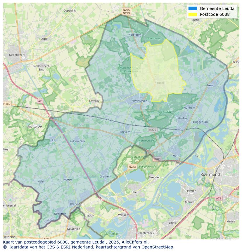 Afbeelding van het postcodegebied 6088 op de kaart.
