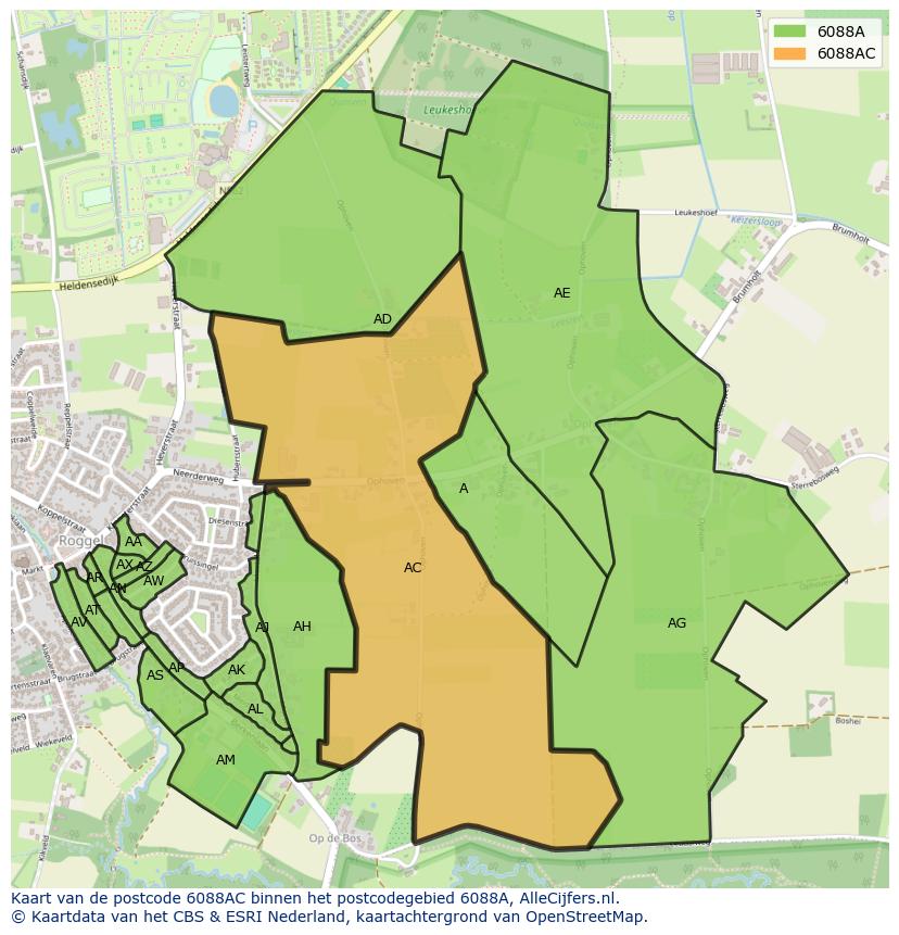Afbeelding van het postcodegebied 6088 AC op de kaart.