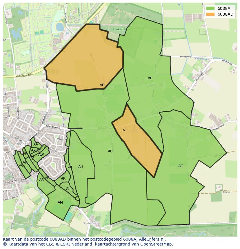Afbeelding van het postcodegebied 6088 AD op de kaart.