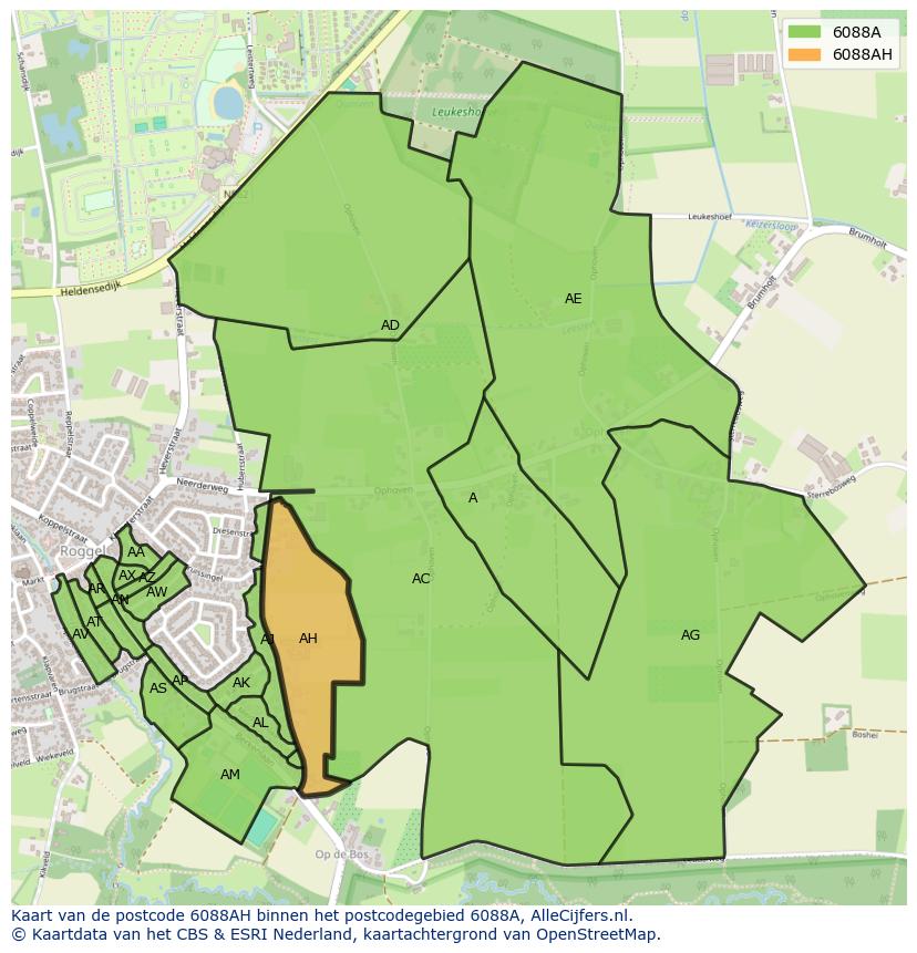 Afbeelding van het postcodegebied 6088 AH op de kaart.