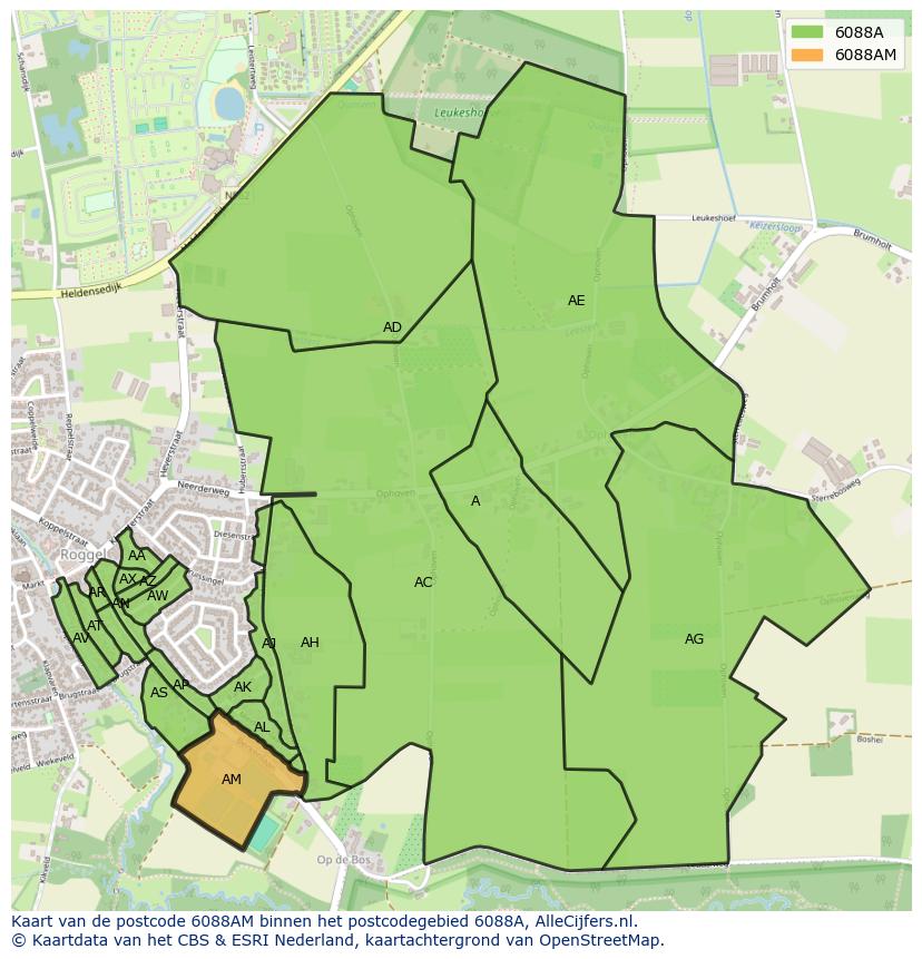 Afbeelding van het postcodegebied 6088 AM op de kaart.