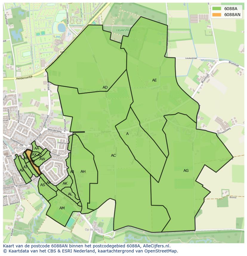 Afbeelding van het postcodegebied 6088 AN op de kaart.