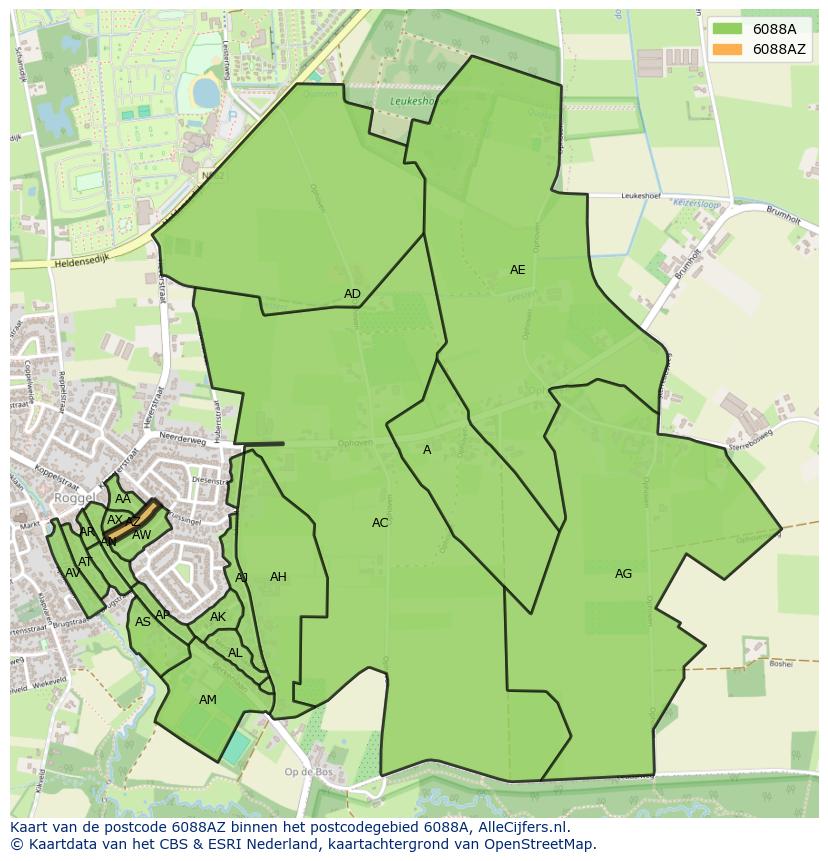 Afbeelding van het postcodegebied 6088 AZ op de kaart.