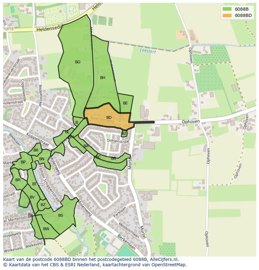 Afbeelding van het postcodegebied 6088 BD op de kaart.