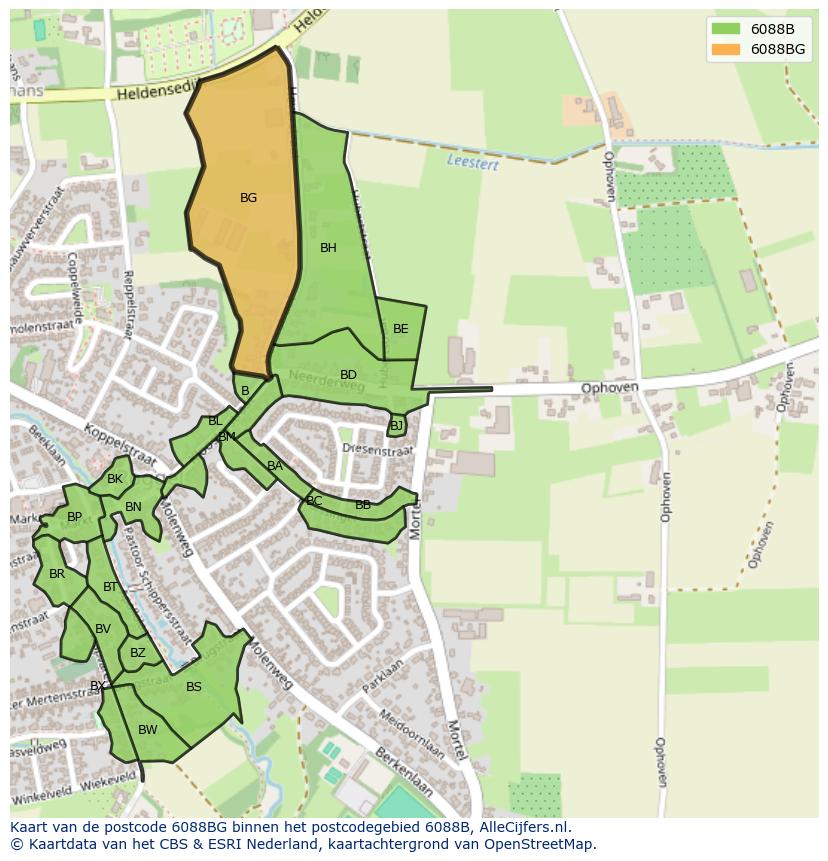 Afbeelding van het postcodegebied 6088 BG op de kaart.