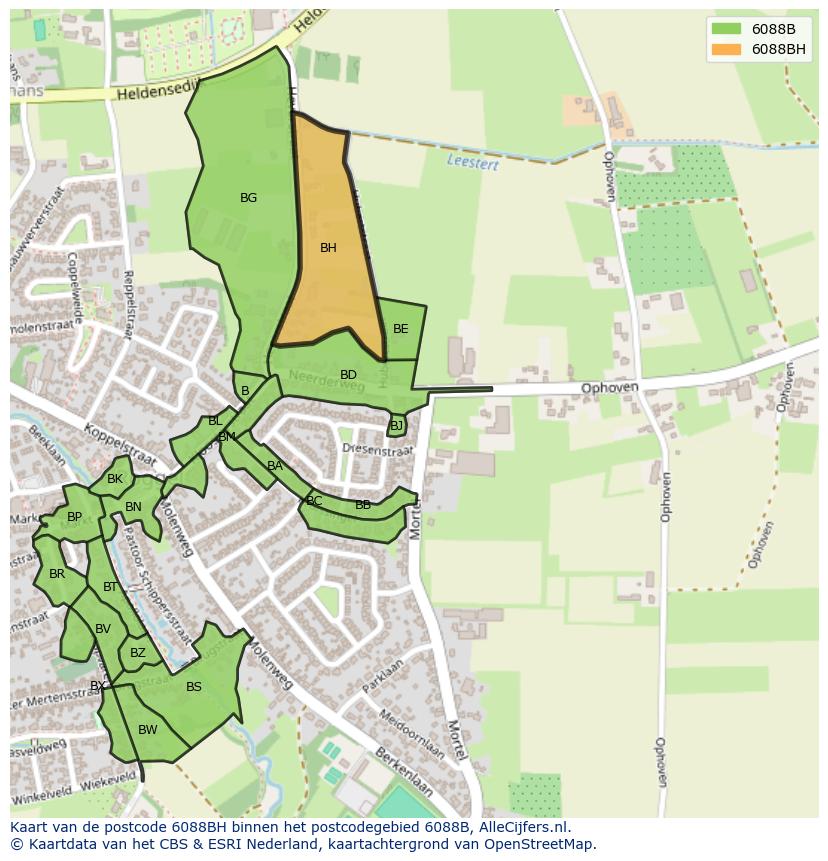 Afbeelding van het postcodegebied 6088 BH op de kaart.
