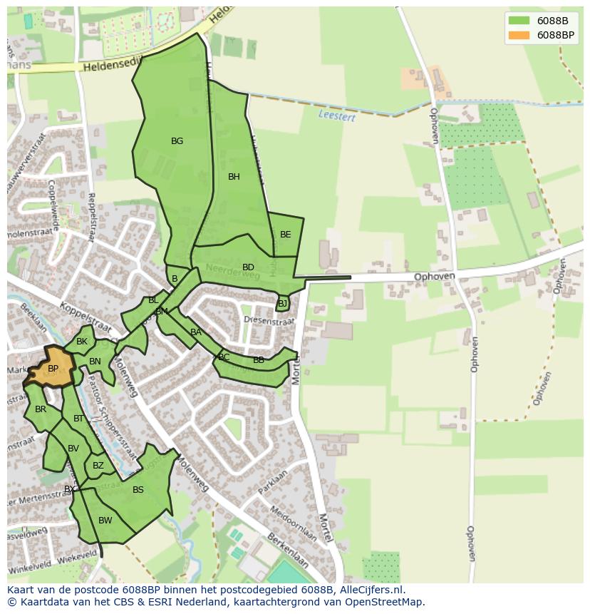 Afbeelding van het postcodegebied 6088 BP op de kaart.