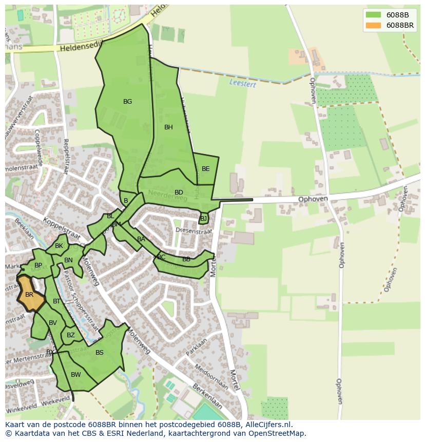 Afbeelding van het postcodegebied 6088 BR op de kaart.