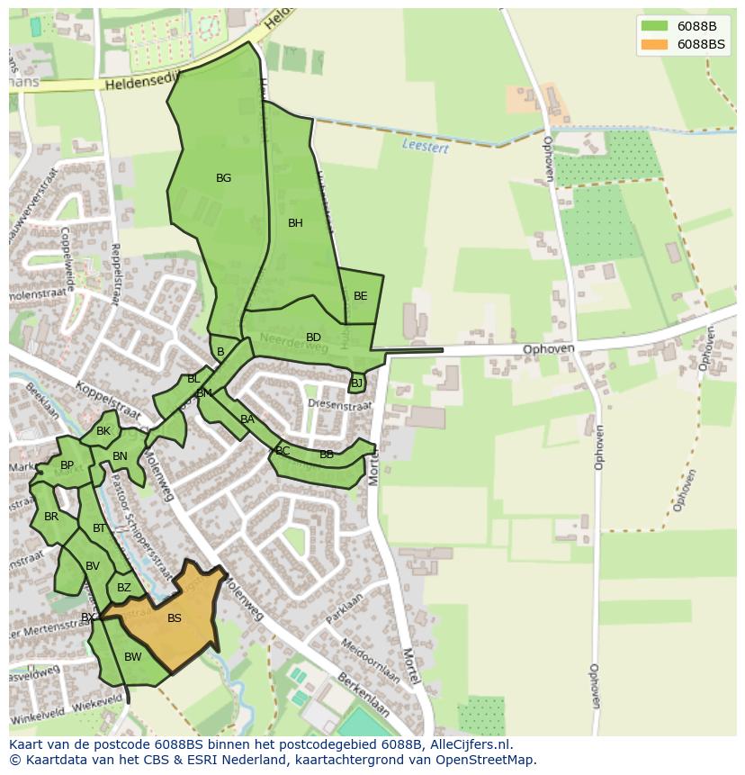 Afbeelding van het postcodegebied 6088 BS op de kaart.