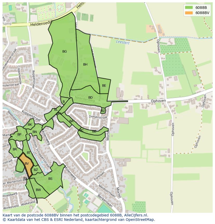 Afbeelding van het postcodegebied 6088 BV op de kaart.